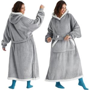 Bedsure Wearable Blanket Hoodie, Cozy Long Hooded Blanket Sweatshirt as Mothers Day Hoodie Gifts for Mom Women, Standard, Grey (Adult)