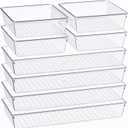 Criusia 8 Pack Large Clear Plastic Drawer Organizer Set, Bathroom Organizer Vanity Trays Dividers, Non Slip Storage Bins for Makeup, Jewelry, Snacks, Office, Desk, Fridge, Bedroom, Kitchen