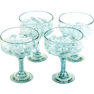 16 oz Hand Blown Mexican Margarita Glasses Set of 3 - Ocean-Blue Confetti