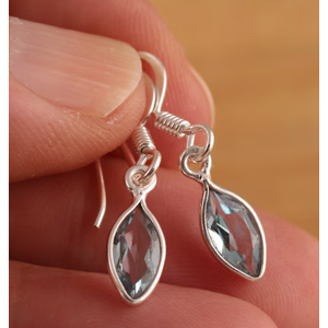 Natural Blue Topaz 925 Sterling Silver Dainty Dangle Drop Earrings Gift Boxed