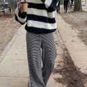 Women's Comfy Pajama Loose Casual Drawstring Lounge Pants - Striped Print Stretch Wide Leg (S)