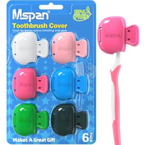 Mspan Toothbrush Cover Cap Case: Brush Head Protector Pods Plastic Travel Tooth Brushing Clip for Manual & Electric Toothbrush - 6 Packs (White, Pink, Dark Pink, Blue, Green, Dark Teal)
