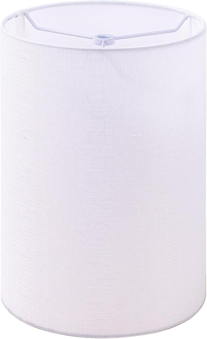 Wellmet White 6"x 6"x10" Lampshade, No Assembly Required, Classic Modern Lamp Shade for Table Lamp, Bedside Lamp, Floor Lamp, Fabric Drum Lampshade, Spider Fitter