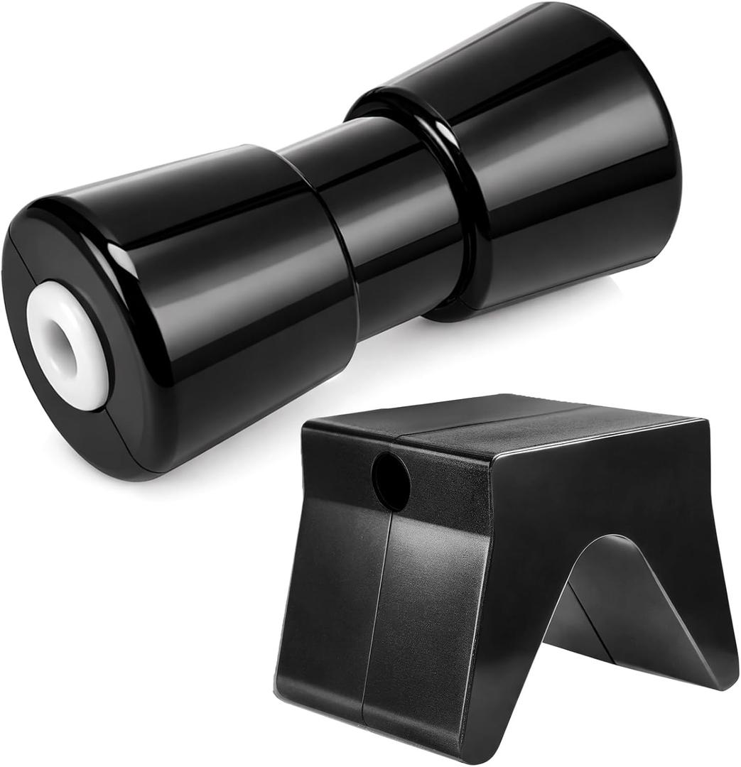 BBTO 2 Pack Black Boat Trailer Rollers and 2 Inch Boat Trailer Rubber Bow, Rubber Keel Roller V Span Bow Stop with 1/2" Mounting Hole Keel Roller Assembly Kit for Accessories Parts