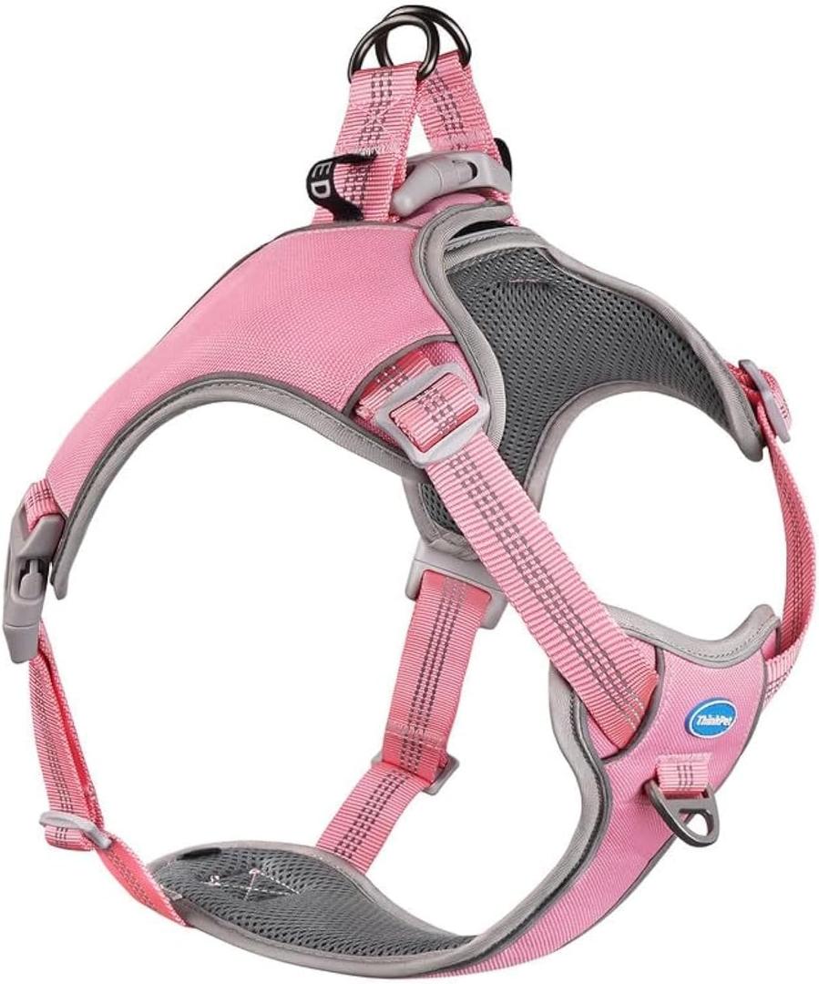 ThinkPet No-Pull Harness, Escape Proof Step-in Reflective Dog Vest Adjustable Breathable Halter Harness with Back/Front Clip for Better Control (Medium, Pink)