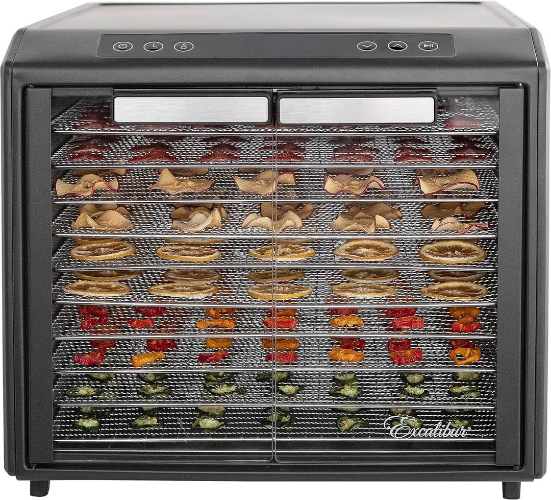 Excalibur Food Dehydrator 10-Tray Select Series for Jerky, Fruit, Vegetables, Herbs, Pet Treats, Stainless Steel with Glass Doors and 60 hour digital timer, 10-Tray, Black