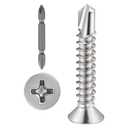 Wensilon300pcs#81for Sheet Metal Self-Tapping Screws 410 Stainless Steel Flat Head High-Strength Quick self-Drilling Screws (#8X1", Silver)