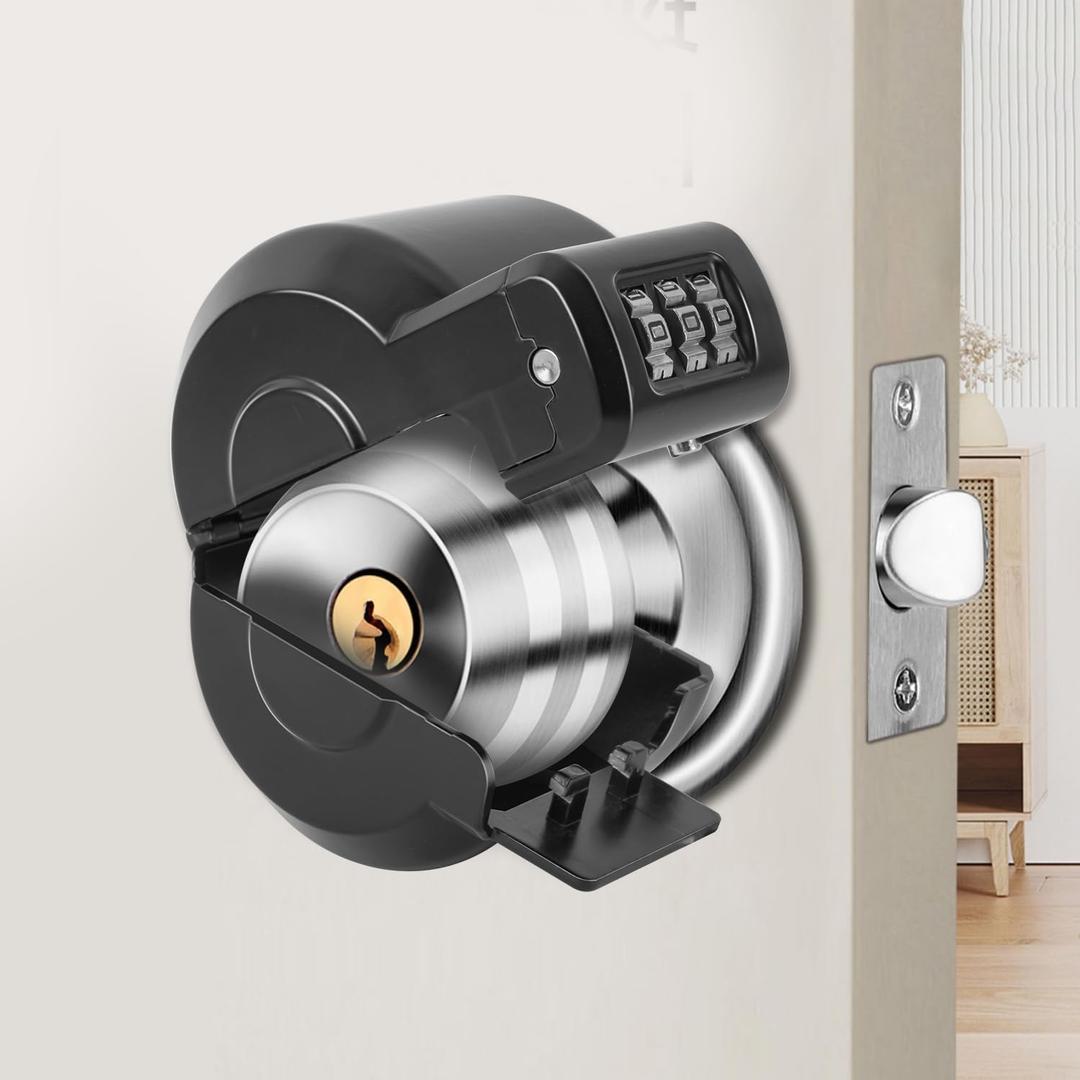 Door Knob Lock Combination Child Proof Door Knob Cover Lock Out Device for Bedroom, Bathroom, Faucet, Water Gas Valve, Temporary Door Handle Lock Prevents Access to Keyhole Dementia Elderly