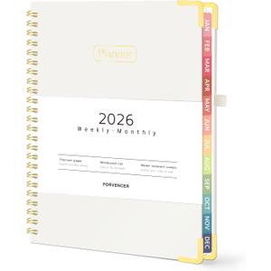 Forvencer 2026 Planner, Hardcover Calendar Planner Weekly and Monthly, Jan 2026 - Dec 2026, 6" x 8", Spiral Agenda Book with Tabs, Exquisite Daily Journal Organizer for Home School, Beige