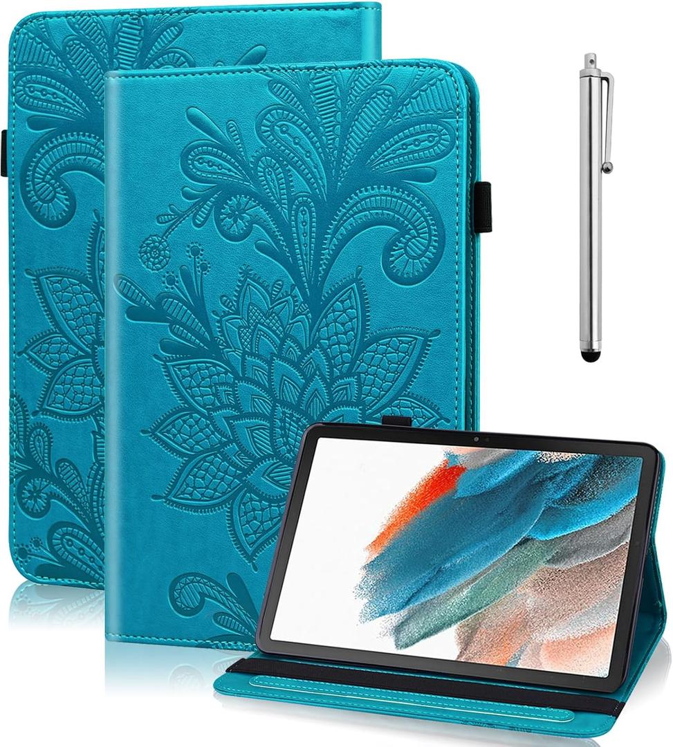 Case for Lenovo Idea Tab 11" 2025/ Tab M11 11" 2024 Case (TB336FU/TB330FU), Embossed Lace PU Leather Flip Folio Stand Cover with Elastic Band Card Slots Pen Holder- Blue