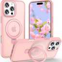 Lufanbis Magnetic for iPhone 16 Pro Max Case with Ring Stand, [10 FT Drop Protection] [Velvety Touch] Slim Translucent Matte Back Shockproof Phone Case for iPhone 16 Pro Max 6.9'', Pink