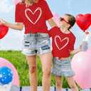 Mommy and Me Valentines Shirts Heart Graphic T-Shirt Family Matching Outfits Mom and Girls Valentine Gift Tee Tops (Red, S)