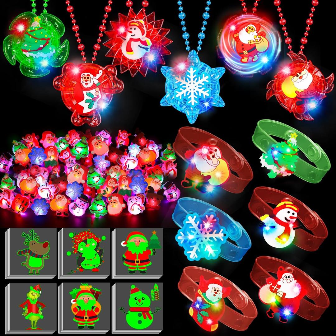 88 Pcs Halloween Party Favors, Halloween Toys Gifts for Kids, LED Rotating Necklaces Light Up Glasses Bracelets Led Rings Glow In The Dark Temporary Tattoos for Halloween Party Decorations Supplies