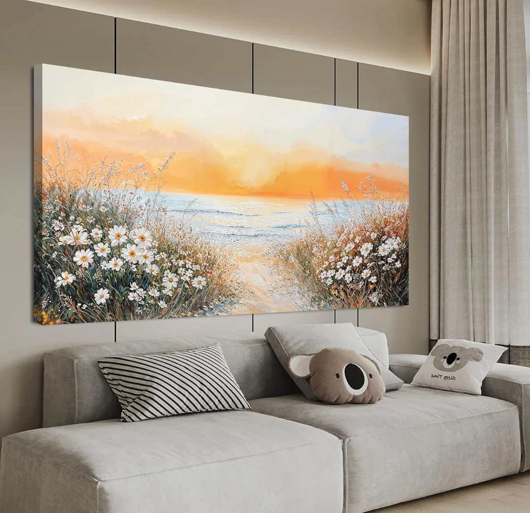 Canvas Oversized Wall Art Decor Wall Pictures for Living Room Artwork for Walls Large Coastal Beach Wall Art Prints Canvas Art Wall Decor Vintage Landscape Wall Art Bedroom Home Wall Art Decor 29" X 58"