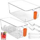 2 PCS Ice Bin with Scoop and Tong, Ice Bucket with Pull-out Handle for Freezer, 2 Sizes Clear Plastic Ice Container for DIY Drink Summer Party, 12.2 x 6.9 x 4.3 in, 12.2 x 4.9 x 4.3 in