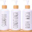 MOMEEMO White Shampoo and Conditioner Dispenser Set, Contains 3 Extra-Thick PET Plastic Bottles, Refillable Shampoo and Conditioner Bottles Perfect for Farmhouse Bathroom Decor (White)