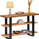 Alpine 3-Tier Live Edge Console Table with Metal Frame  48-Inch Solid Acacia Wood Entryway Table  Rustic Modern Industrial Sofa Table or Media Console by Alaterre Furniture (Natural Finish)