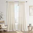 Joywell Natural Linen Curtains 112 Inches Long for Living Room 2 Panels Boho Privacy Cream Light Filtering Semi Sheer Curtain for Bedroom Farmhouse Neutral Drapes Window with Back Tab 52x112 Inch