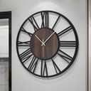 LEIKE Extra Large Wall Clocks,Silent Little Ticking,Battery Operated Vintage Round Modern Wood Wall Clock for Living Room, Bedroom,Farmhouse,Office Home Decor-32 Inch(Black-Roman Numerals)