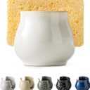 Sponge Holder for Kitchen Sink Counter, Ceramic Dish Sponge Caddy White Sink Organizer Dish Rack Farmhouse Brush Holder for Bathroom, Kitchen, White (Barrel-type)