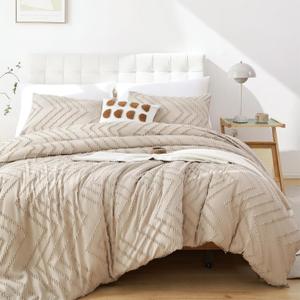 Yirddeo Taupe Comforter King Size 3Pcs, Boho Comforter Set King Taupe Farmhouse Bedding Sets Queen, Vertical Tufted Comforter, Lightweight Neutral Boho Bed Set (1 Comforter, 2 Pillowcases)