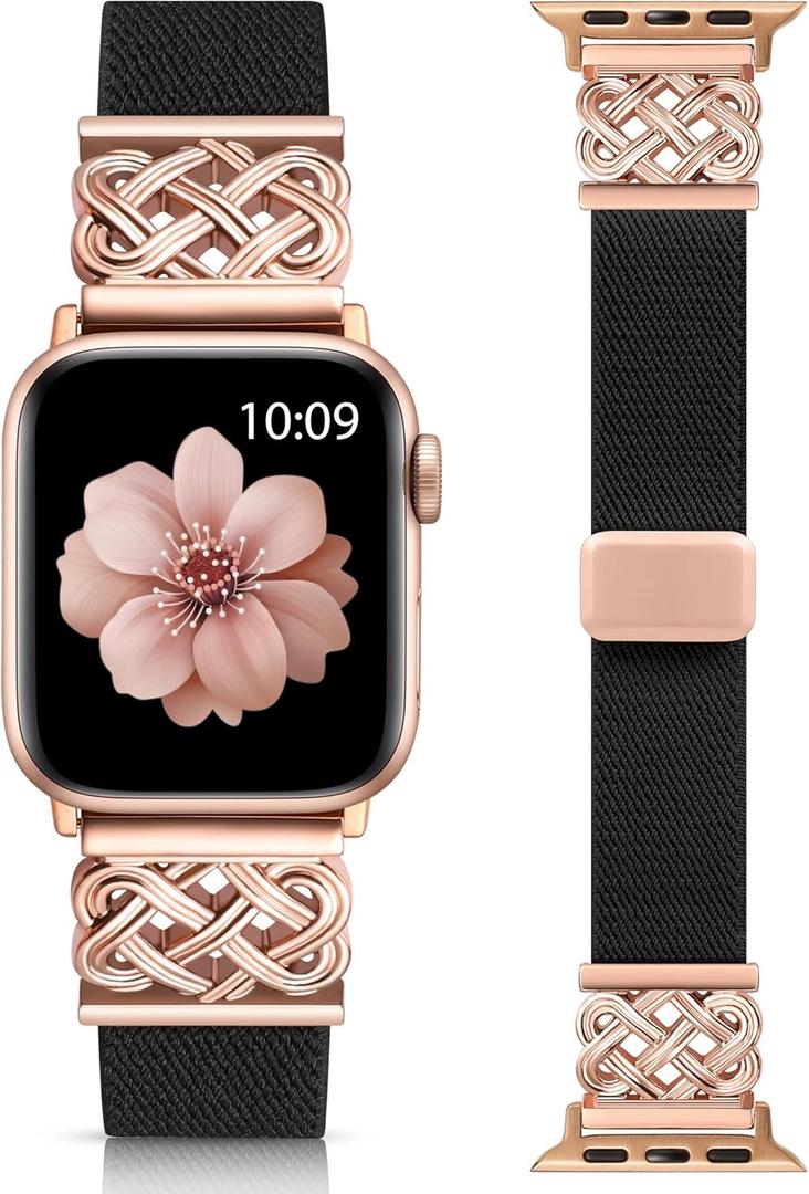 Minyee Magnetic Stretchy Band Compatible with Apple Watch Bands 38/40/41/42 Women Men, Celtic Knot Soft Elastic Nylon Fabric Strap for iWatch Series 11 10 