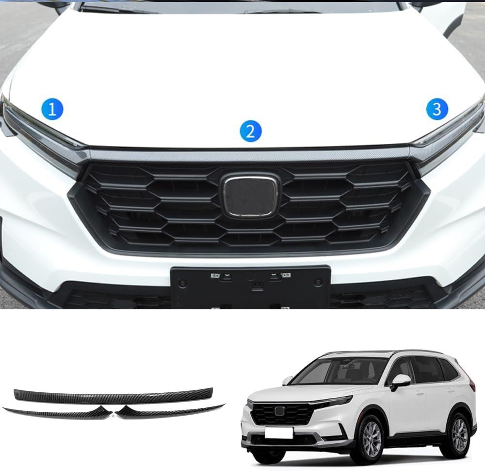 Car Accessories Exterior Front Bumper Engine Lid Grill Grille cover Trim Compatible with Honda CR-V CRV 2023 2024 2025 2026 (Carbon Fiber Style) 3PCS ABS