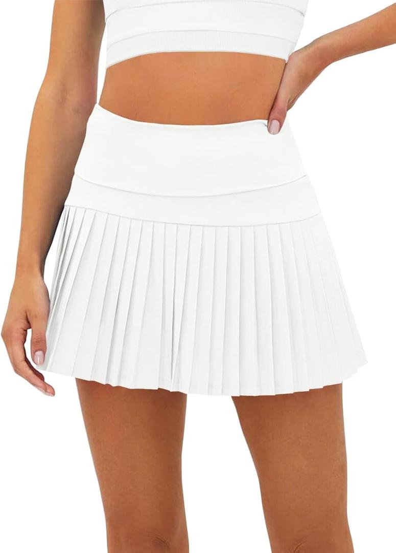 Fisoew Women's High Waisted Tennis Skirts Color Block Pleated Athletic Golf Skorts with Built in Shorts (M)