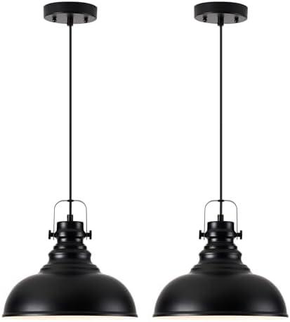 Haolaike Industrial Pendant Light Fixture, Farmhouse Decor Adjustable Metal Hanging Lamp, Vintage Pendant Lighting for Kitchen Restaurant Dining Room Cafe, E26 Base Black (Black, 2 Pack)