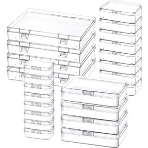 24 Pack Mixed Sizes Small Plastic Storage Containers, Mini Rectangular Small Items Organizer Boxes with Hinged Lids and Labels for Craft Jewelry Beads