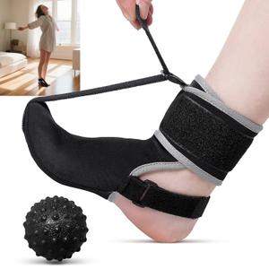 Plantar Fasciitis Night Splint Socks with Massage Ball for Tendonitis, Achilles, Foot Drop, Heel Pain Foot Splint, Adjustable Plantar Fasciitis Brace for women & men, Recover While You Rest and Sleep (Medium, Black)