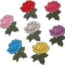 7 PCS Rose Flower Embroidered Applique Iron On Sew On Patches for Valentine's Day Decoration