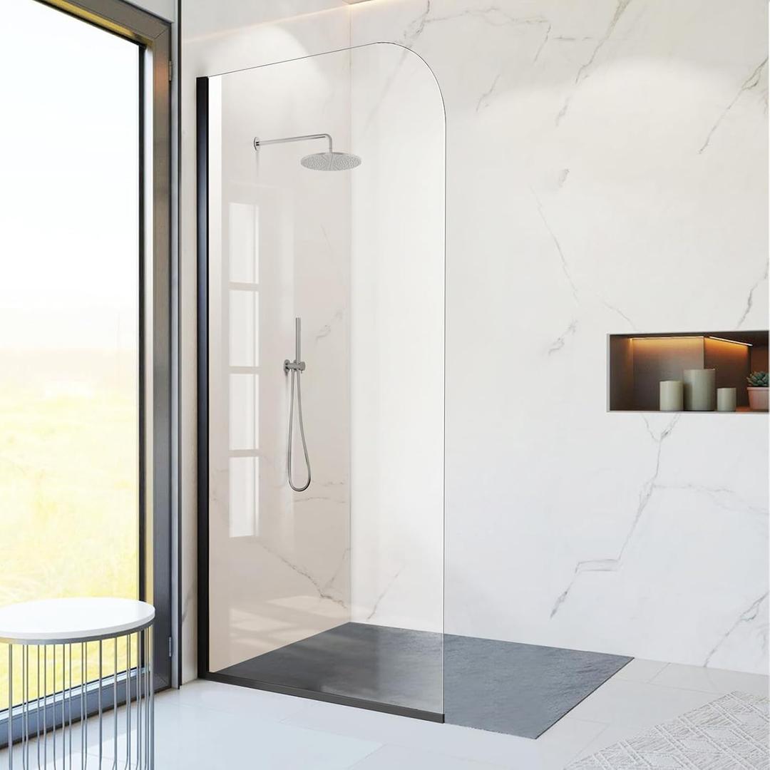 Glass Shower Panel, 30" W x 78" H Semi-Framed Fixed Shower Glass Panel in Matte Black with 5/16"(8mm) Clear Tempered Glass Door, Simple Shower Door Panel for Bathroom