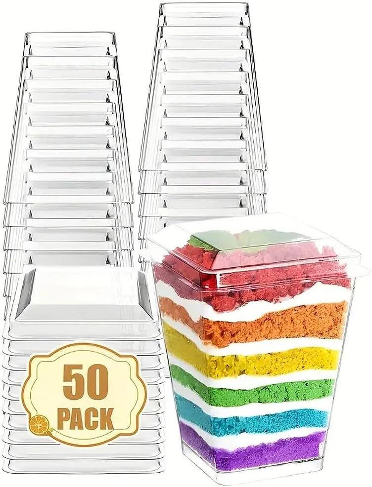 50 Pack 5oz Plastic Dessert Cups with Lids - Mini Clear Parfait Shooter Cups for Yogurt, Pudding & Ice Cream | Leakproof Party Appetizer Containers for Adults & Kids