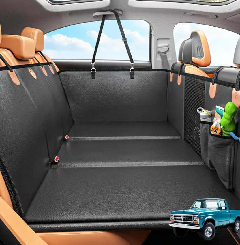 Back Seat Extender for Dogs, Hard Bottom Dog Car Seat Cover for Truck Back Seat, Dog Hammock for Car, Upgraded PU Leather Material, Larger Space, Holds 400lbs