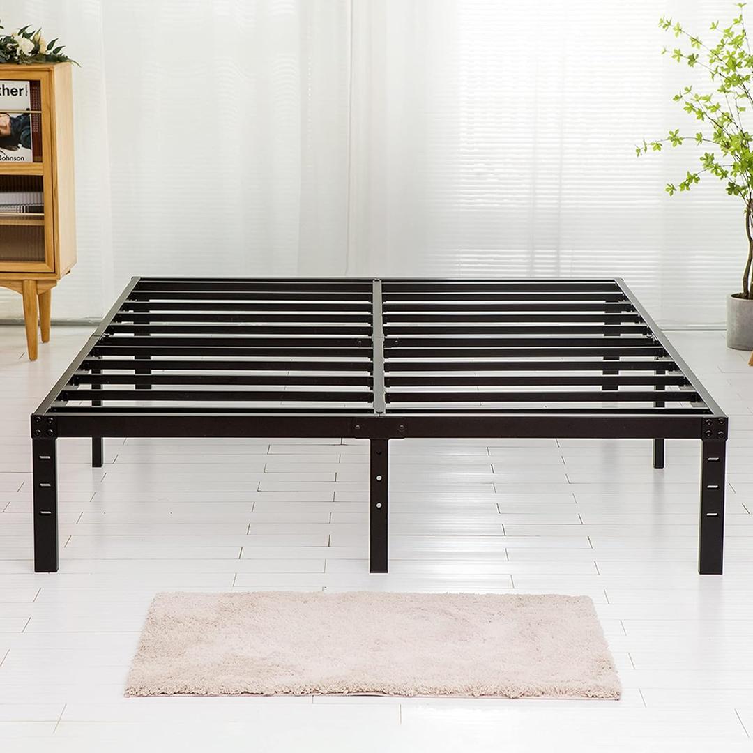 Wulanos King Size Bed Frame 18 inch Tall, 3500lbs Heavy Duty Metal Platform with Steel Slats Support, No Box Spring Needed, 18-inch Bedframe with Ample Storage, Sturdy and Noise-Free, Black