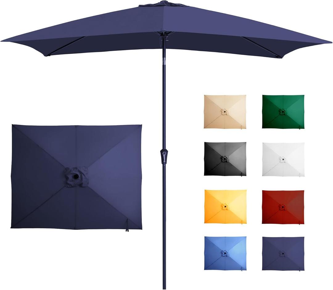 Ayge 6.5x10FT Rectangular Patio Umbrella Outdoor Table Umbrella w/Push Button Tilt & Crank Rectangle Market Umbrella UV Protection for Garden,Deck,Lawn,Yard & Pool,Navy