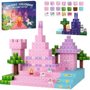 Magnetic Blocks Advent Calendar 2025 for Girls, 24 Days of Christmas Countdown with Princess Unicorn and Castle Building Kit, Xmas Gift Stocking Stuffers for Kids