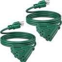 DEWENWILS 10 FT Outdoor Tri-Tap Extension Cord Splitter for Christmas, Weatherproof 16/3 SJTW Power Cable for Holiday Decoration and Outdoor Landscaping String Lights, ETL Listed, Pack of 2, Green