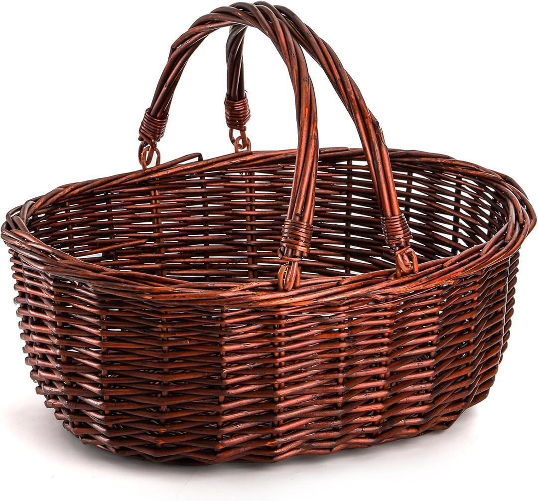 Dicunoy Wicker Picnic Basket with Handle, Large Empty Gift Basket to fill, Open Top Market Harvest Baskets for Garden, Fruit, Candy, Egg Gathering, Wedding, Vegetables