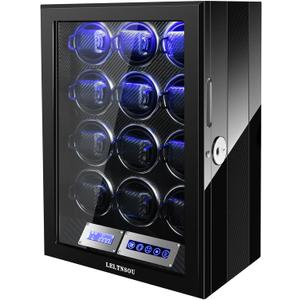 Watch Winder for 12 Slot Automatic Watches, Ultra-Quiet Japanese Motors, Built-in LED Illumination,with LCD Touchscreen Control