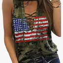 Large American Flag Lace Up Tank Tops, 4th of July Shirts, Sleeveless Stars Stripes US Flag Patriotic Tee Tops, Loose Casual Style (Medium)
