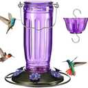 Kingsyard Glass Hummingbird Feeder for Outdoors Wild Bird Feeder with 6 Feeding Ports Hanging for Garden Yard, Purple (Ant Moat Included)