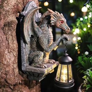 Dragon Statue Solar Lantern for Garden Dcor, Dragons Figurine Night Light, 10Outdoor Decorative Lamp, Mountable on Trees/Walls/Fences. Birthday/Housewarming Gifts for Dragon Fans (Antique Bronze)