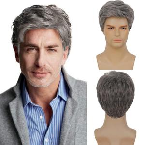 Kaneles Men's Grey Short Wig Synthetic Replacement Costume Halloween Soft Layered Natural Hair Male Wigs (Gray)
