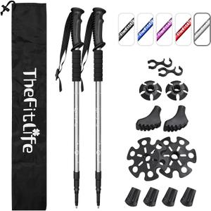 TheFitLife Nordic Walking Trekking Poles - 2 Sticks with Anti-Shock and Quick Lock System, Telescopic, Collapsible, Ultralight for Hiking, Camping, Mountaining, Backpacking, Walking, Trekking (Silver)