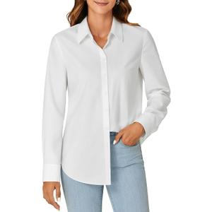KIFOVEN Women's Button Down Shirt Long Sleeve Collared Office Work Business Blouse Top Solid White X-Large (White)