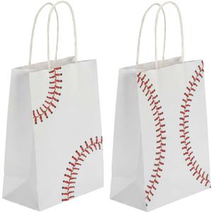 Zhoeybubi 12 Pcs Baseball Party Favor Bags, Small Gift Bags with Handles, Paper Snack Candy Treat Goodie Bags for Kids Adults, Baseball Themed Birthday Party Decorations Supplies