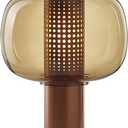 Modern Amber Glass Table Lamp Glass Shade Gold Base Desk Lamp Minimalist Design Living Room Bedroom Office Coffee Shop Dimmable LED Light Decor Ambient Lighting