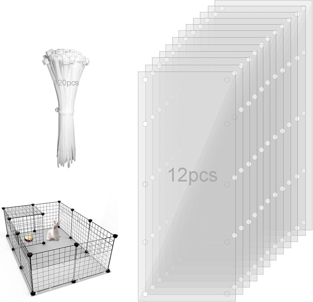 12PCS Pet Cage Guard, Rabbit Urine Guard, 13.8" x 4.7" Pet Cage Edge Liner with 120PCS Ties for Rabbit, Guinea Pig, Hamster, Chinchilla, Hedgehog, Ferret, Bunny
